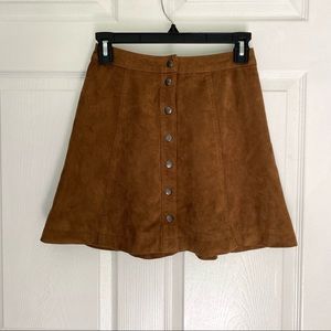 Camel Suede Button Front Skirt